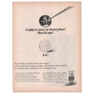 Polident Denture Cleaner Tablet Magazine Advertisement Vintage Dental Plate